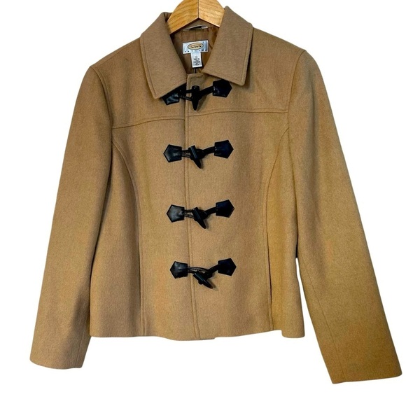 Talbots Jacket Camel Hair Blazer Toggle Closures Pockets Cropped Sz 12 - Picture 1 of 11